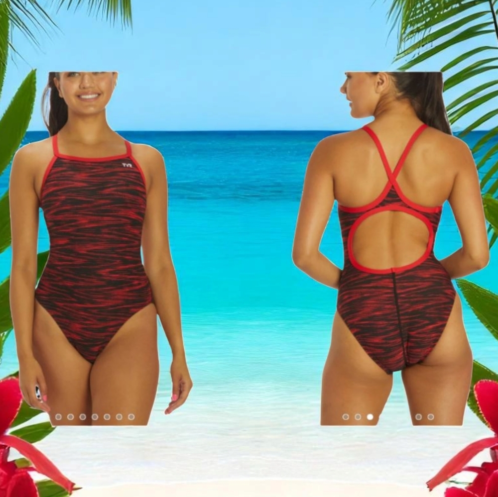 TYR Women's Red and Black One-Piece Swimsuit